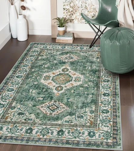 Miniatura 19 de Lahome Alfombra oriental lavable de área pequeña, 2 x 3 pies, para entrada, cocina, ultra fina, suave, tapete antideslizante para puerta de Azul