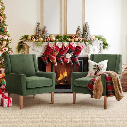 Miniatura 13 de COLAMY Juego de 2 sillas modernas con respaldo alto tipo wingback para sala de estar, sillón de acento tapizado en tela, silla de sofá individual