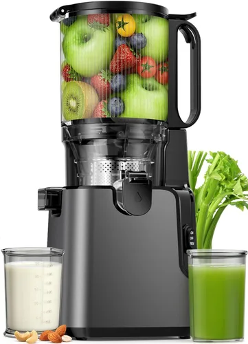 Máquinas exprimidoras con canal de alimentación grande de 5.8 pulgadas, exprimidor de prensa en frío para verduras y frutas enteras de 400 W, Gris