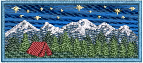 Parche Bordado de Bosque de Montaña con Árboles, Tienda y Estrellas de 4 Pulgadas para Coser o Planchar, Recuerdo de Vacaciones, Viaje, Aventura,