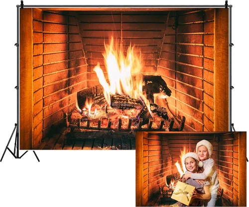 Renaiss Telón de fondo de chimenea de Navidad de 10 x 6.5 pies, fondo vintage para fotografía de Navidad, suministros de fiesta de Año Nuevo,