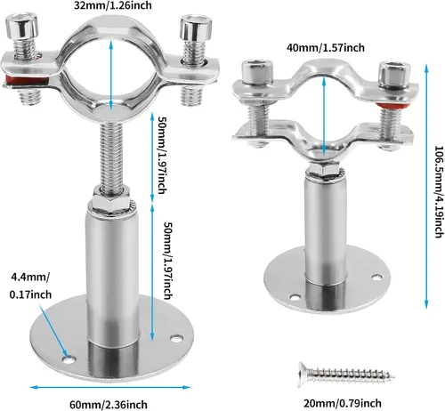 Miniatura 3 de 2 piezas de soporte de tubería de montaje en pared para montaje en techo, de acero inoxidable, ajustable, correas de tubo de abrazadera para tubo