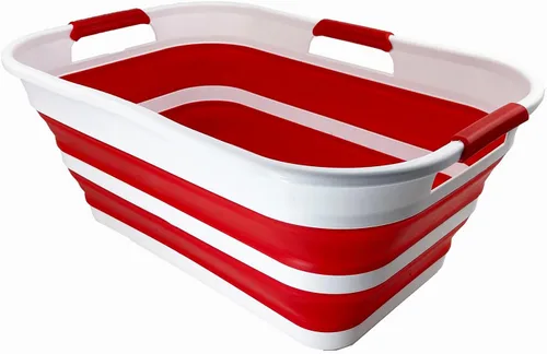 Miniatura 13 de SAMMART Cesta plegable de plástico de 21 litros (5.5 galones), contenedor de almacenamiento plegable y organizador, tina de lavado portátil, cesta