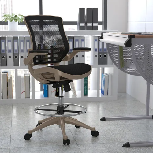 Miniatura 2 de Silla Flash Furniture de malla, negra, transparente, con marco dorado melrose y brazos abatibles, Metal, Negro, "Negro