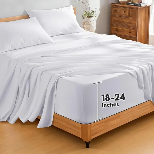 Miniatura 16 de SONORO KATE Sábanas de cama de lino francés 100% puro, tamaño Queen, sábanas de cama de lino transpirables y duraderas, antidesgarro, lavables a