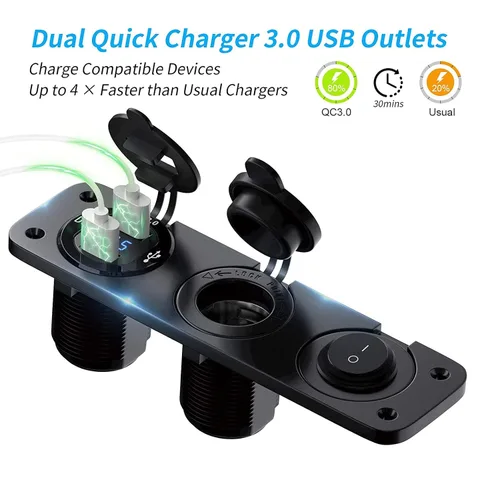 Miniatura 7 de Panel de enchufe USB QC3.0 dual para automóvil, impermeable, 12 V, adaptador de toma de corriente y interruptor de palanca de encendido y apagado