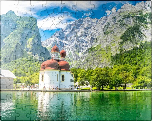 MyPuzzle Königsee with The Bartholomew Church - Rompecabezas prémium de 100 piezas para adultos
