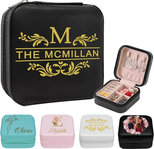 Miniatura 10 de Joyero de viaje personalizado para mujer, foto personalizada, nombre, logotipo, joyero, regalo de dama de honor, boda, cumpleaños