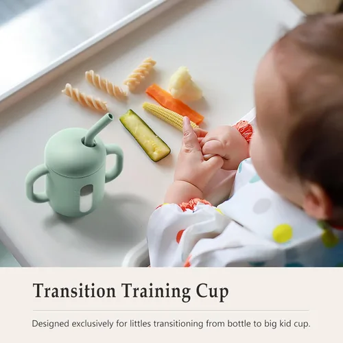 Miniatura 3 de CLYMENE Taza de entrenamiento de silicona con popote y asas, taza para beber para bebé, taza para beber agua para bebés y niños pequeños de 6 meses