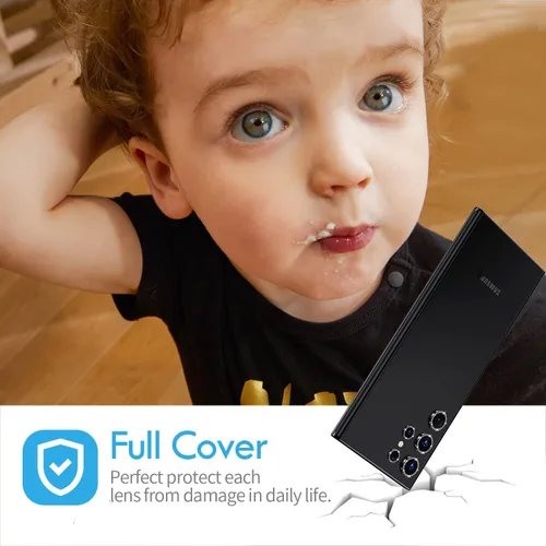 Miniatura 4 de Bling - Protector de lente de cámara para Samsung Galaxy S22 Ultra solamente, cubierta de anillo de lente de ajuste completo con película de Negro