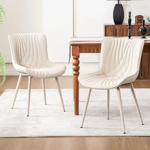 Miniatura 10 de Kidol & Shellder Juego de 2 sillas de comedor, modernas de mediados de siglo con patas de metal, silla lateral tapizada de piel sintética para Verde