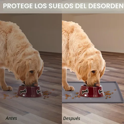 Miniatura 6 de MateeyLife Tapete de Silicona para Comida de Gatos y Perros para Pisos Impermeable, Tapetes Antideslizantes para Tazones de Perros para Comida y Gris