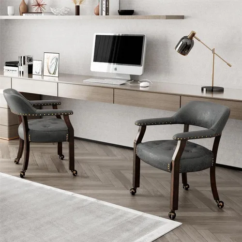 Miniatura 52 de Juego de 8 sillas de cuero de comedor con ruedas y brazos, silla de capitán Accent con ruedas, sillas de madera con ruedas enrollables para cocina