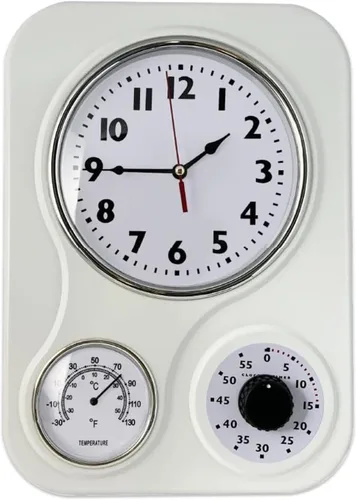 Miniatura 17 de Lily's Home - 9.5 pulgadas x 12.5 pulgadas - Reloj de pared retro para cocina, reloj de pared vintage con termómetro y temporizador de 60 minutos