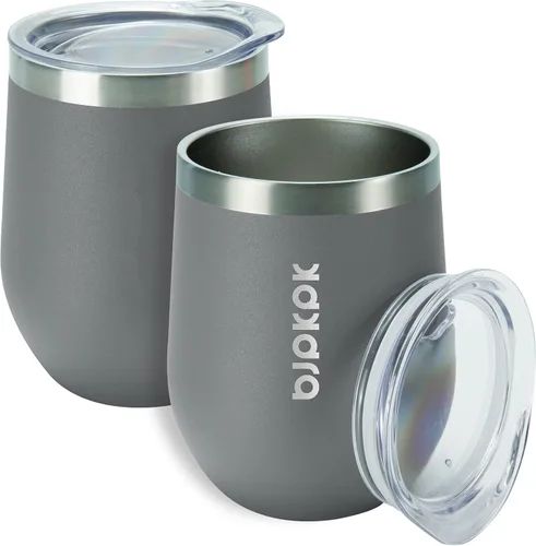 Miniatura 17 de BJPKPK 2 vasos de vino aislados de 12 onzas, tazas de café al vacío de doble pared de 12 onzas con tapa, vasos de vino de acero inoxidable A-verde