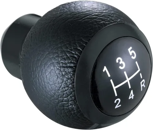 Miniatura 6 de Pomo de Palanca de Cambios de Cuero de 5 Velocidades Cabeza Bola Shifter de Carreras Manija Compatible con la Mayoría de Vehículos Manuales, Negro