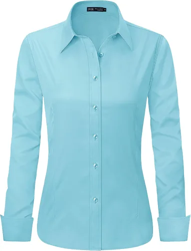 Miniatura 6 de J.VER - Camisas de vestir para mujer, diseño de manga larga, con botones, antiarrugas, blusa de trabajo unicolor