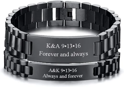 Miniatura 14 de VNOX - Pulsera de metal personalizada para parejas, joyería de metal y acero inoxidable, regalo para aniversario, 8.3 pulgadas