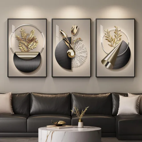Miniatura 19 de Arte de pared moderno enmarcado en blanco y negro, 3 piezas de impresiones contemporáneas grandes para paredes, juego de 3 imágenes de hojas doradas