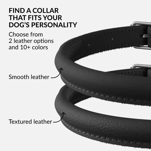 Miniatura 5 de CollarDirect Collar de perro de cuero enrollado, collar redondo acolchado suave para cachorros, collar de cuero genuino hecho a mano, collares