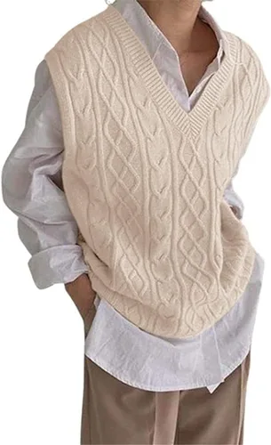 Miniatura 4 de Women's V Neck Sweater Vest Oversized Sleeveless Loose Knit Tops Cable Sleeveless Sweater