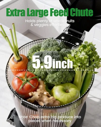 Miniatura 6 de Máquinas exprimidoras, exprimidor de prensa en frío con canal de 6 pulgadas de ancho, exprimidor de masticación lenta de alto rendimiento de jugo