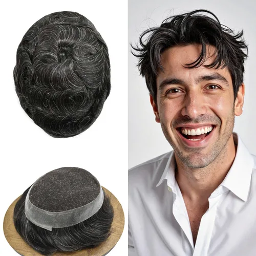 Miniatura 22 de Sistema de reemplazo de cabello de encaje francés para hombre, piezas de cabello de aspecto natural, color negro, marrón, rubio, gris, protesis