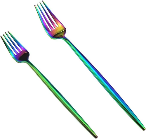 Miniatura 6 de JASHII Lujo 24 piezas de acero inoxidable 18/10 con titanio colorido plateado multicolor cubertería juego de cubiertos, color arco iris, servicio