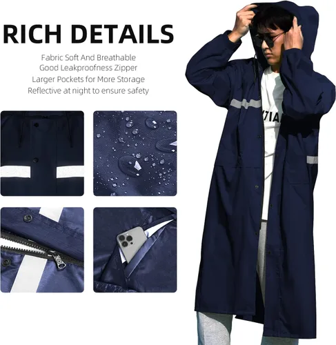 Miniatura 4 de Coralrain Impermeable largo con capucha de seguridad, impermeable, chaqueta de lluvia de emergencia, poncho para hombres, mujeres y adultos