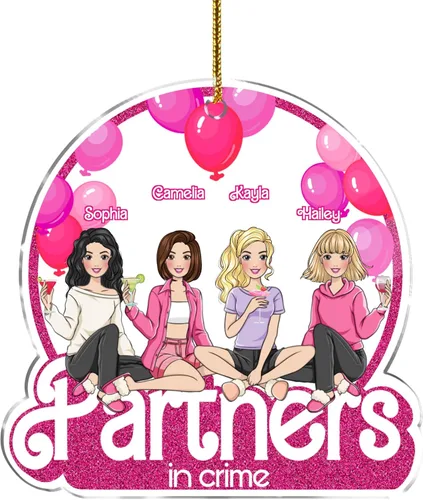 Miniatura 8 de Gossby Adorno de Navidad acrílico personalizado para parejas en el crimen, Navidad personalizada para 3 mujeres con diseño, nombre, recuerdo de 36
