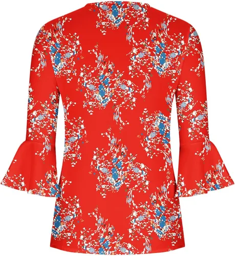Miniatura 21 de Ceboyel Blusa tipo túnica con estampado floral para mujer, con botones, estilo Henley, con manga de codo, casual, trajes de moda para mujer
