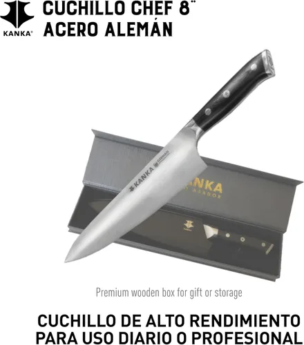 Miniatura 2 de KANKA Cuchillo de chef profesional de 8 pulgadas, acero inoxidable 1.4116 de alta calidad, mango de fibra de vidrio G-10 ultra premium, funda
