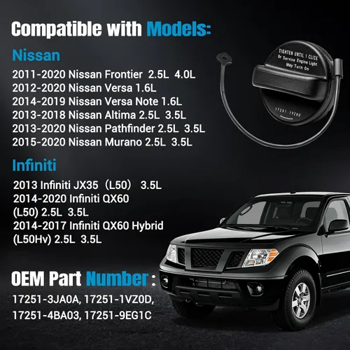 Miniatura 3 de Tapa de gasolina y tapa de combustible 17251-3JA0A compatible con Infiniti - JX35 2013, QX60.Nissan 2014-2020 - Altima 2013-2018, Frontier
