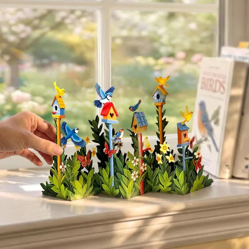Miniatura 2 de Freshcut Paper Tarjetas desplegables, mini jardín de casa de pájaros, ramo de flores de tamaño natural de 9 pulgadas, tarjeta de felicitación