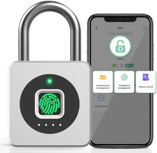 Miniatura 10 de Pothunder Cerradura de huellas dactilares con aplicación, candado biométrico sin llave de cable de acero, resistente al agua inteligente para Negro