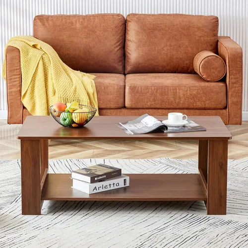 Miniatura 14 de Mesas de centro modernas de 2 niveles rectangulares de madera con amplio almacenamiento, perfectas para sala de estar, decoración de sala