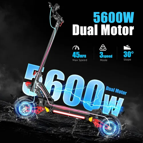 Miniatura 3 de HLOIE V2 - Scooter eléctrico de doble motor de 5600 W para adultos, batería de litio 48V26AH, hasta 45 MPH, rango de 55 millas, suspensión doble