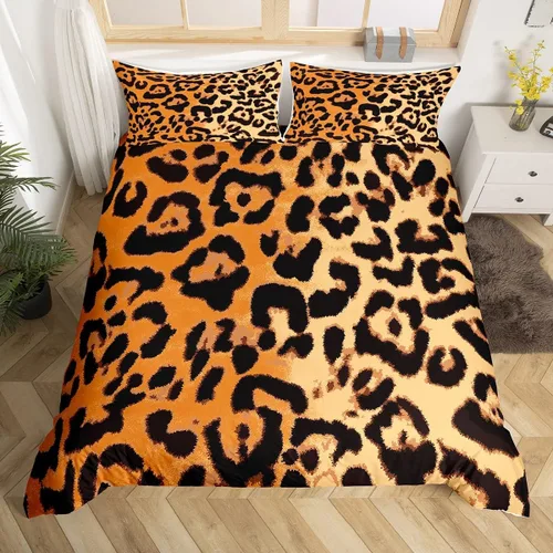 Miniatura 18 de Juego de funda de edredón para niños, tamaño individual, diseño de cebra y leopardo con purpurina, decoración de habitación para niñas y mujeres