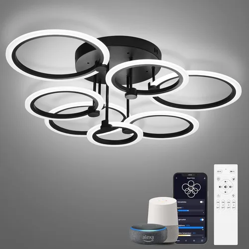 Miniatura 15 de Lámpara de techo LED, lámpara de techo moderna de 6 anillos, 77 W regulable 3000K a 6500K, luz de techo blanca con control remoto para sala