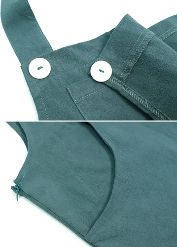 Miniatura 4 de APAFES Overol de verano de algodón y lino negro para mujer, holgado, sin mangas, ajustable, pierna ancha, monos de una pieza