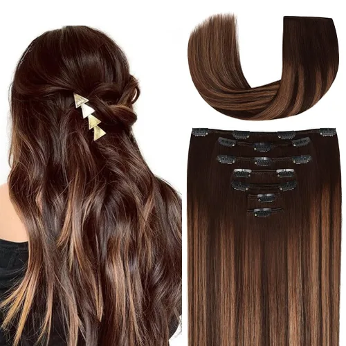 Miniatura 13 de Extensiones de cabello humano Remy de 12 pulgadas con clip para mujer, extensiones de cabello humano sedoso y liso, 1.76 onzas, 4 piezas