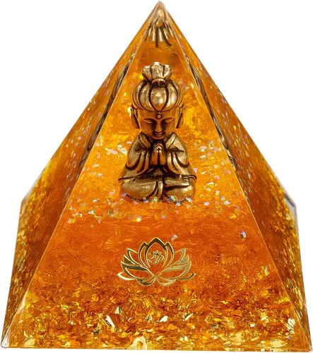 Miniatura 10 de FENGSHUI-CAISHEN Pequeña estatua de Guan Yin en pirámide de orgón de cristal curativo, aventurina verde con figura de Quan Yin, decoración