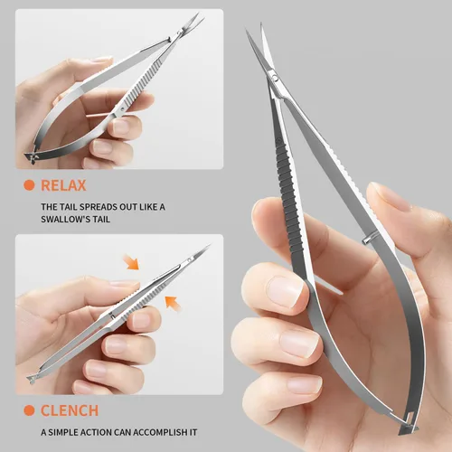 Miniatura 5 de ZIZZON Tijeras de cutículas extra finas curvadas profesionales precisas punta punta kit de aseo para cejas, pestañas, uñas y piel seca