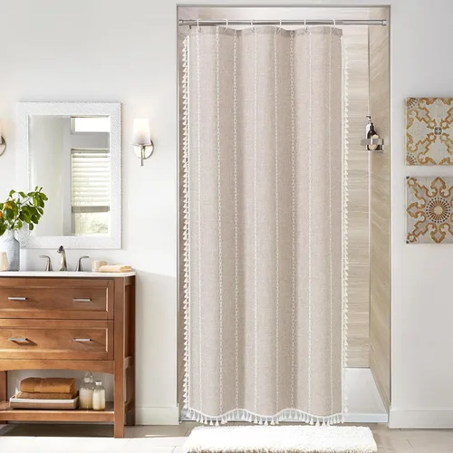 MitoVilla Cortina de Ducha Pequeña para Cabina Color Tostado 36 x 72 pulgadas, Cortinas de Ducha de Tela de Lino de Poliéster Color Taupe de Media