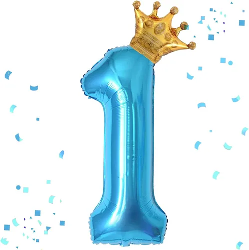 Miniatura 11 de Globo azul número 2 de 40 pulgadas y mini globo de corona para decoraciones de fiesta de segundo cumpleaños, globos de fiesta temática azul