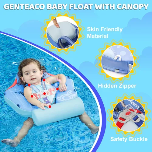 Miniatura 7 de Mambobaby Baby Float with Canopy & Tail Non-Inflatable Baby Swim Float Upgrade Soft Infant Pool Float Sun Protection Newborn Pool Float 3-24 Months