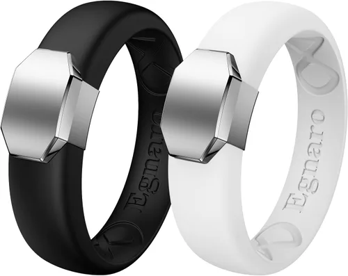 Miniatura 75 de Egnaro - Anillo de boda de silicona para mujer, diseño ergonómico y transpirable, ancho de 0.15 pulgadas, bandas de silicona flexibles con placa