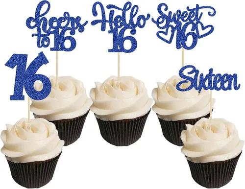 Miniatura 19 de 30 piezas Adornos para pastel de cumpleaños de 6 años, seis brillos, hola 6, púas para cupcakes, felicitaciones a los 6 años, decoraciones