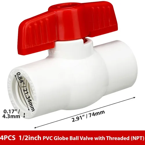 Miniatura 2 de Hiboom SCH40 NPT - 4 válvulas de bola de PVC de 1/2 pulgada, válvula de bola de cierre con mango en T para proyecto de agua, roscada con mango fácil