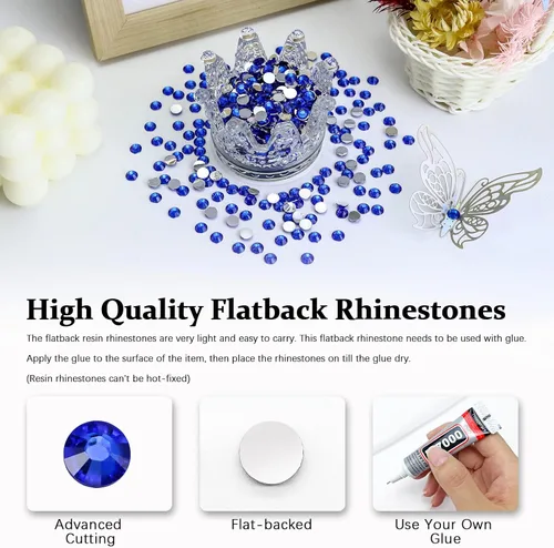 Miniatura 2 de 4500 PIEZAS SS6 2mm Resina Diamantes de Imitación de Parte Plana, Diamantes de Imitación Azul/Azul Oscuro de Parte Plana para Uñas, Vasos, Tazas
